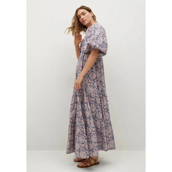 Chufy X MANGO Paisley Printed Tiered Maxi Dress Size 6 Color White Paisley - Picture 3 of 16